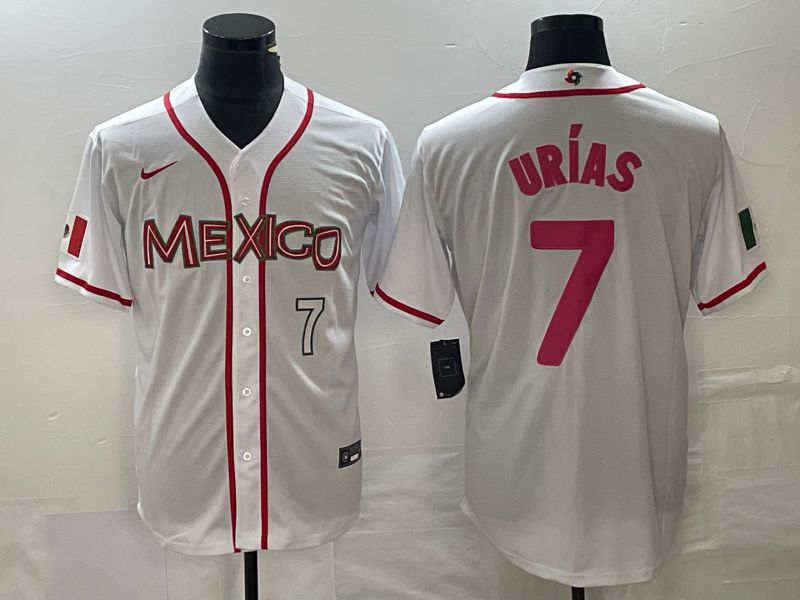 Men 2023 World Cub Mexico #7 Urias White pink Nike MLB Jersey6